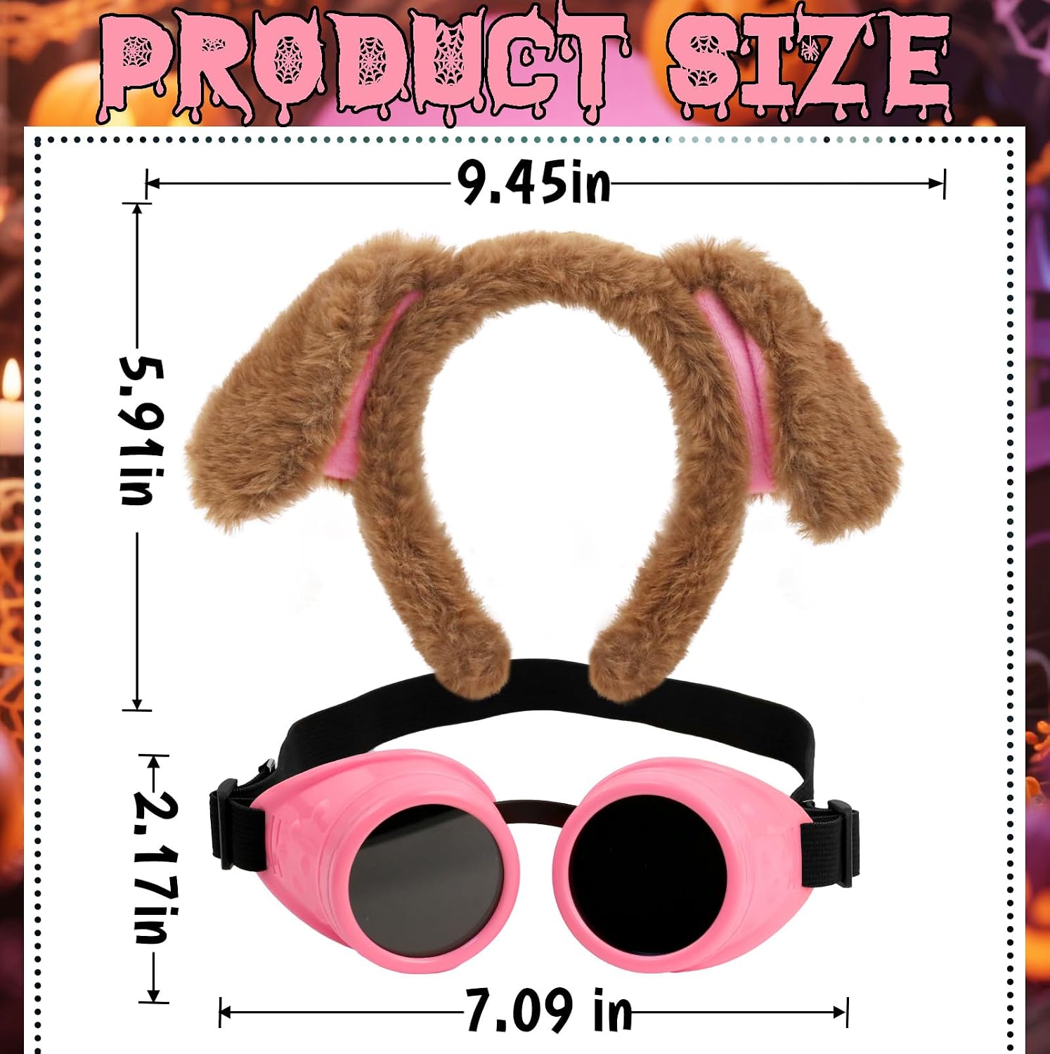 H-Style Brown Dog Ears Headband and Pink Steampunk Goggles Set, Adult Women Halloween Costume Accessories, Dog-Themed Cosplay Party Outfit image 2