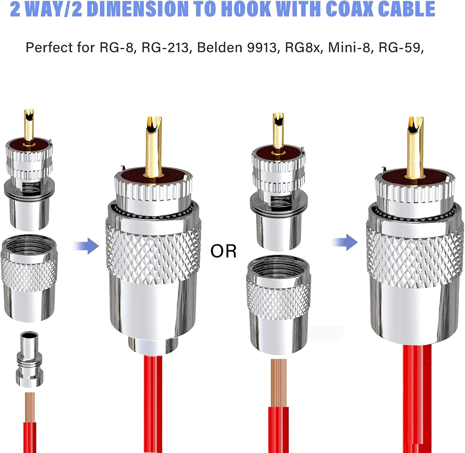 Anina PL259 Coaxial Connectors UHF Male Solder Connector Plug with Reducer for RG8 RG59 RG8x LMR-400 RG-213 Coaxial Cable Ham Radio Antenna Connector 2-Pack