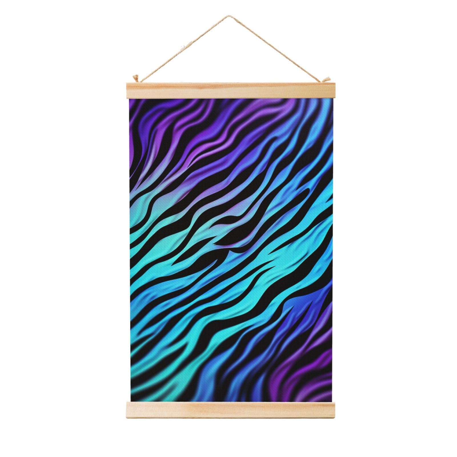 Purple Blue Green Camouflage Zebra Stripes Posters Wooden Shaft Hanging Poster Canvas Prints Scroll Wall Art Painting Vintage Wall Banner Modern Artwork Decor for Home Decor Ready to Hang 20"x30"