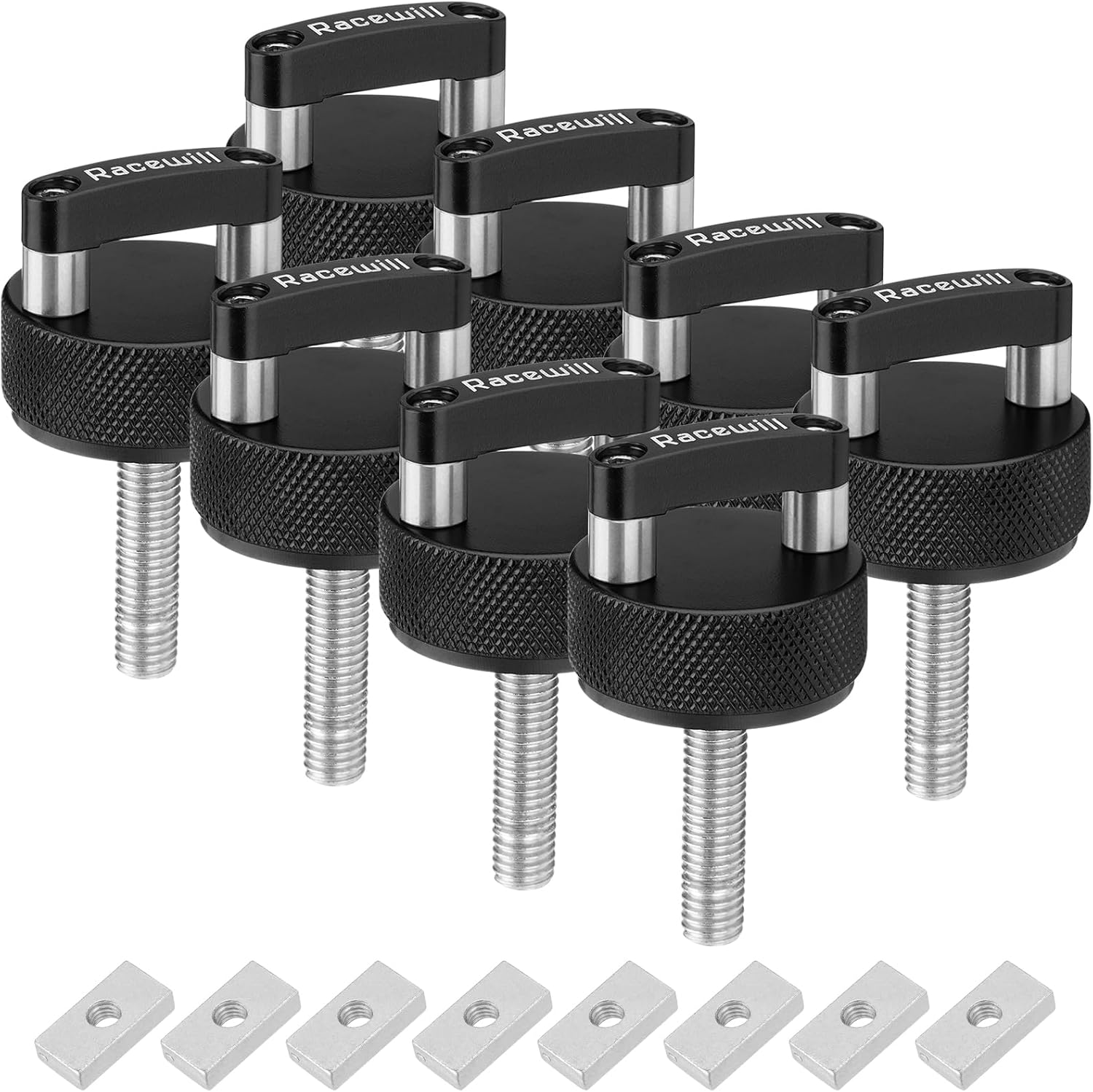 8PCS Black Hard Top Quick Removal Fastener Thumb Screws with Nut Plates Compatible with 2021-2024 Ford Bronco 2dr/4dr, 2007-2022 Jeep Wrangler JK JKU JL JLU/Gladiator JT