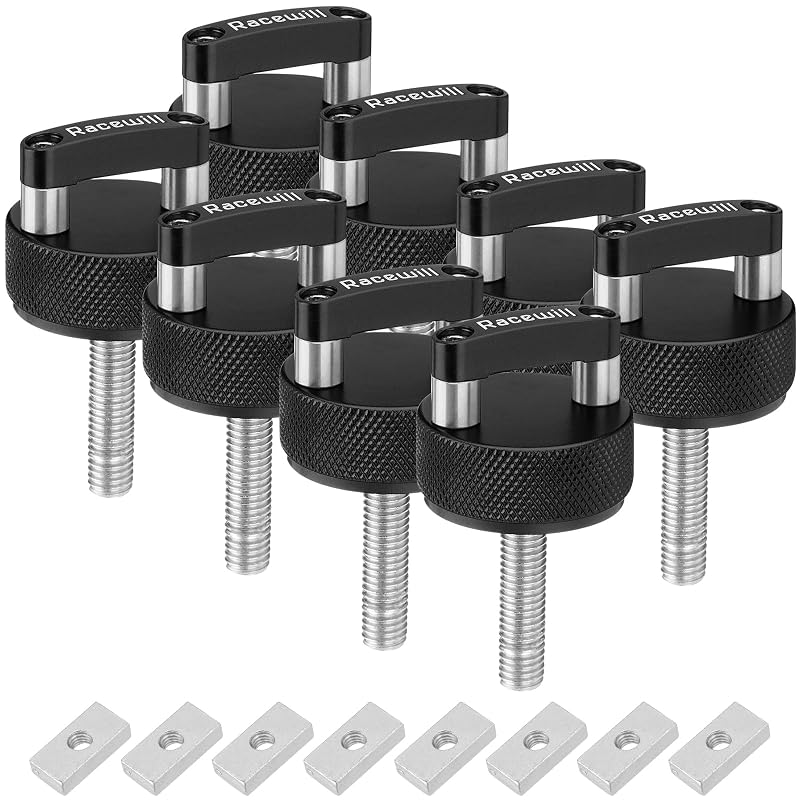 Parafusos de aperto manual Racewill para hard top com placas de porca – Kit com 8 unidades