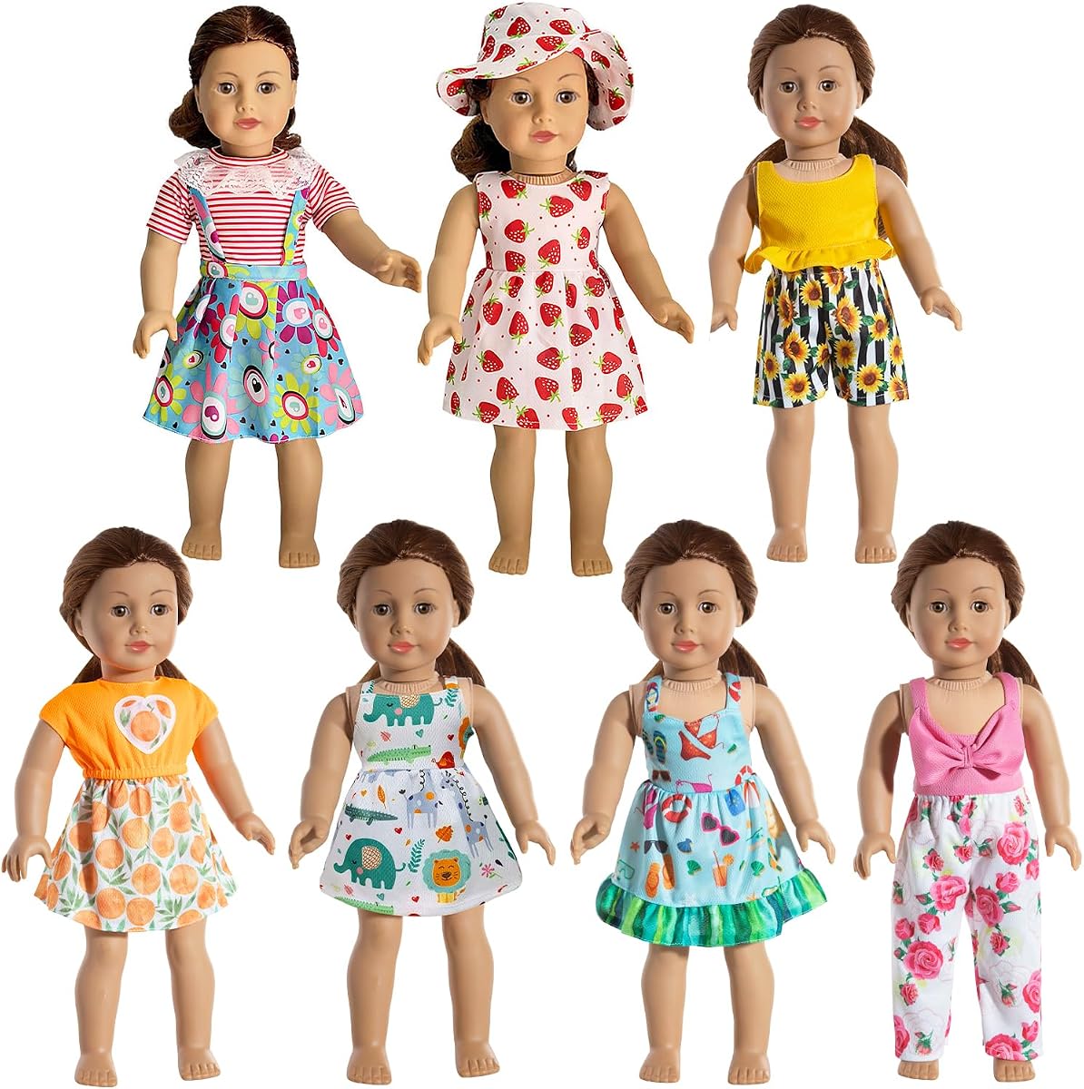American 18 Inch Doll Clothes Accessories, 7 Set, 18" Doll Outfits | 18" American Doll Clothes and Accessories with Hat, Ideal Gift for Little Kids' Holiday, Christmas, and Birthday, Handmade