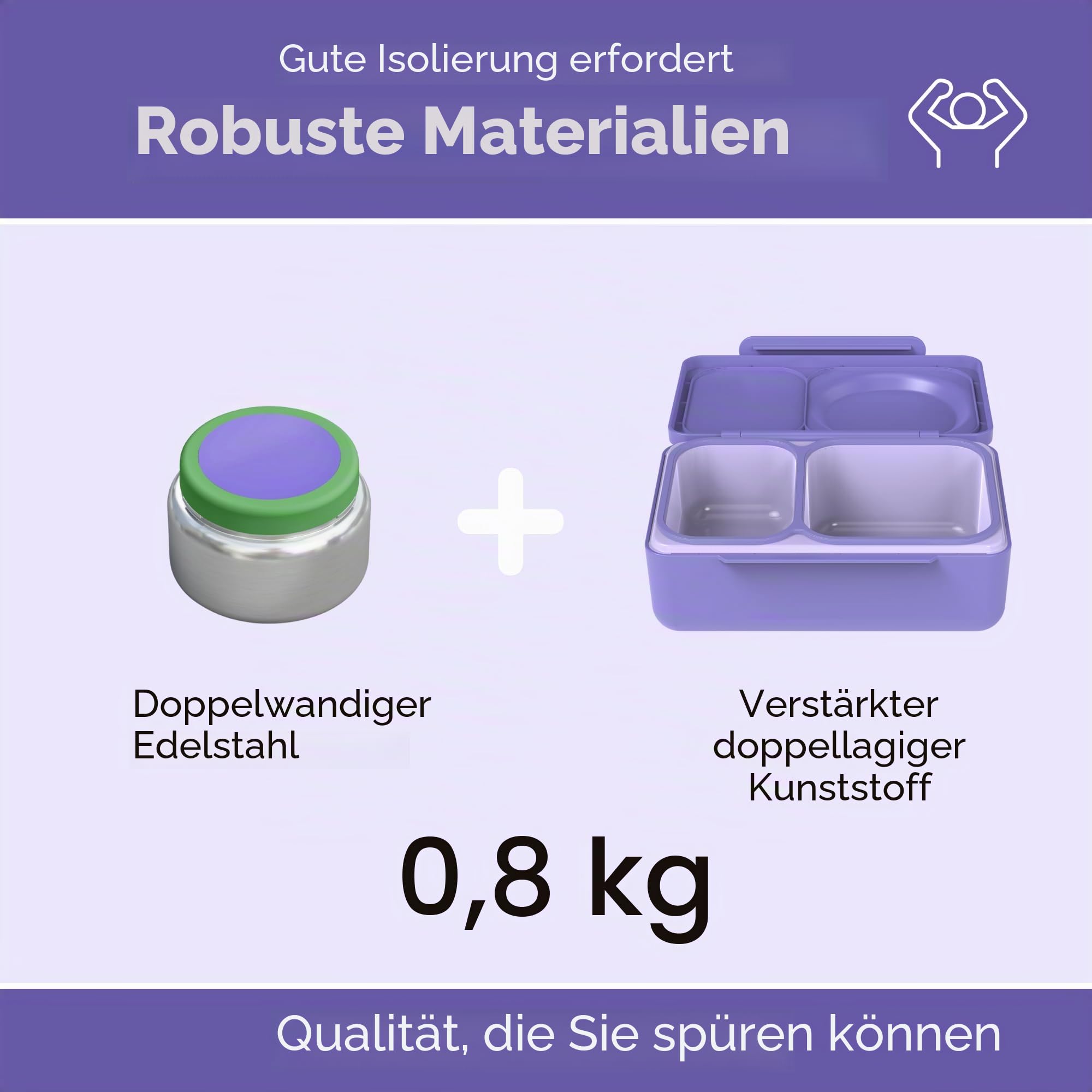 Omie Box UP Bento-Box für Kinder, isolierte Lunchbox, auslaufsicheres Thermo-Glas, kühleres Eispack, 2 Fächer, Galaxie-Lila
