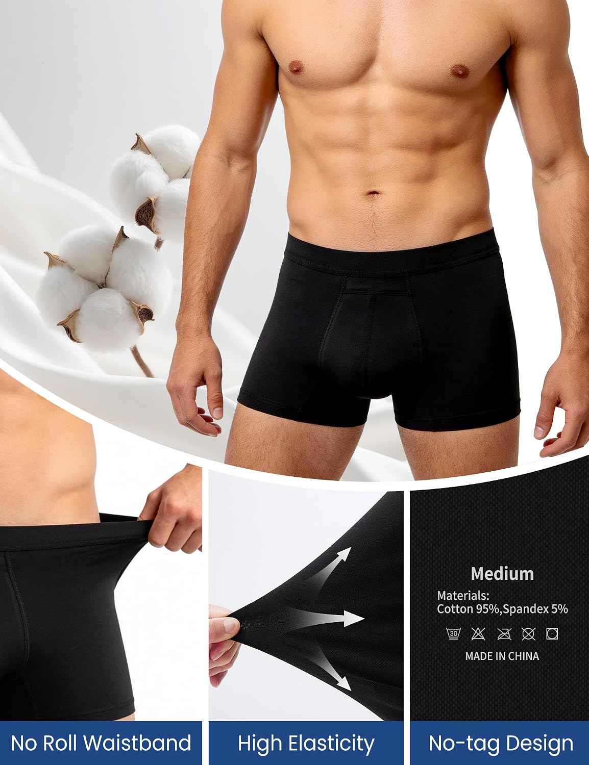 Ecoperiod Incontinence Underwear for Men, Reusable Absorb Leak Proof Boxer Briefs, Cotton Men's Incontinence Underwear for Men Heavy Flow Bladder Leak Protection-5 Pack
