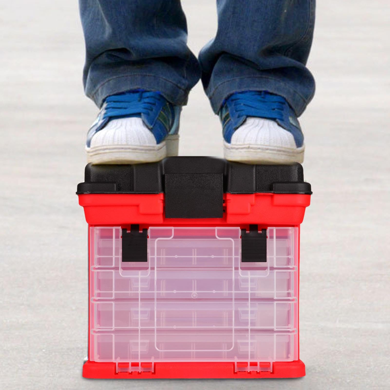 Scatola organizer per attrezzatura | Scatola a 4 con manico | Scatole per attrezzatura per acqua salata, scatola per attrezzi da pesca per barche da mare all'aperto