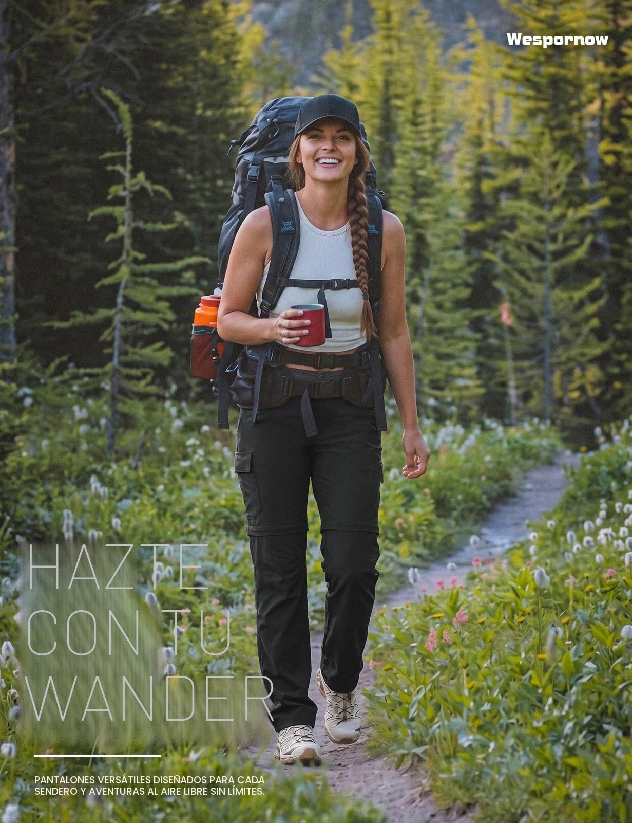 Wespornow Pantalones de Desmontable Senderismo para Mujer, Ligeros, de Secado rápido, elásticos, para Exteriores, UPF 50, Angel Safari, Cargo Capri, Bolsillos con Cremallera | Pantalones de trekking 3 en 1 con función impermeable, con buen ajuste, para sa