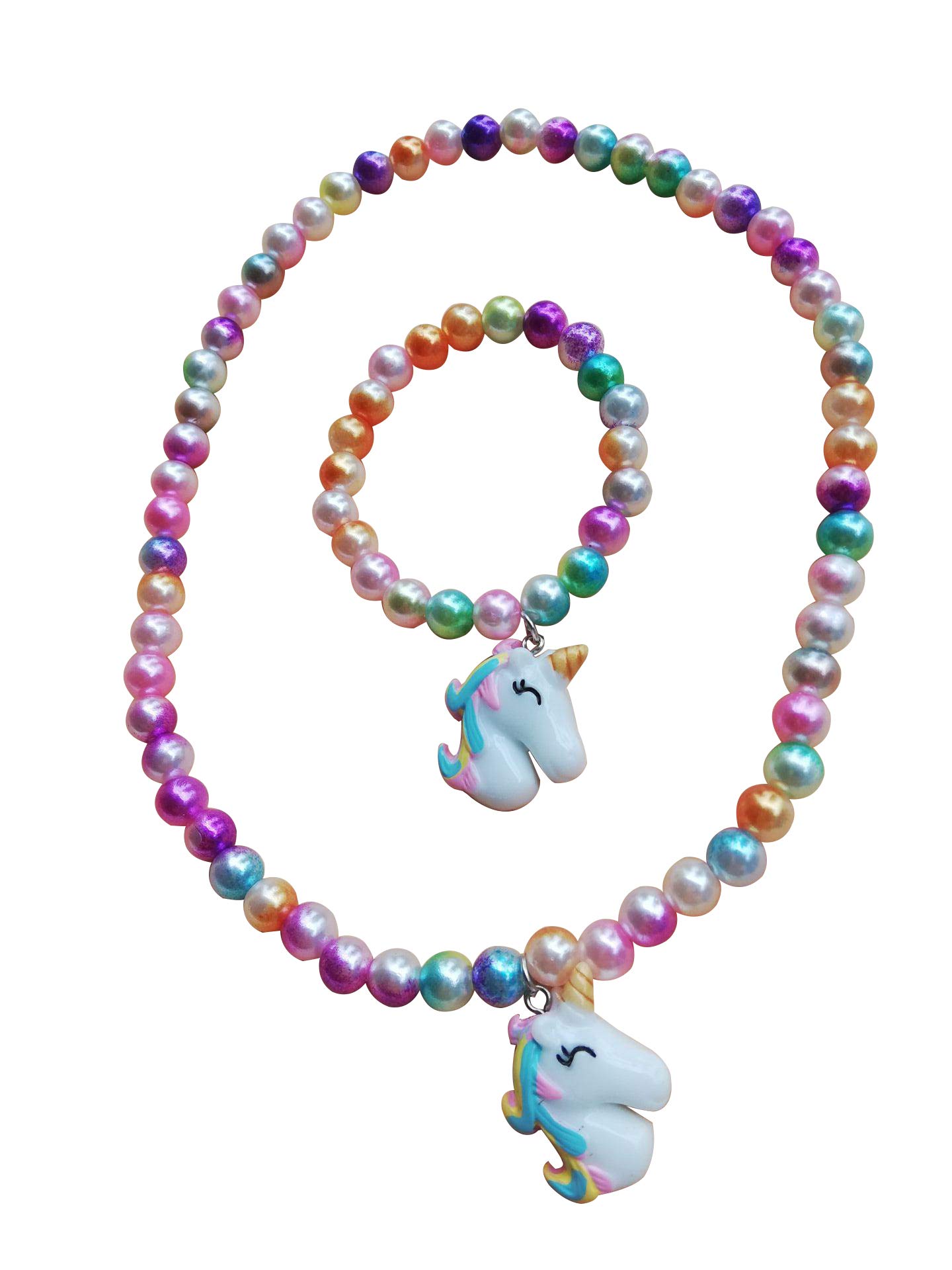 Lovely H Stone Parure de bijoux licorne pour enfants, collier et bracelet - Couleurs bonbon pour les petites filles, les tout-pe