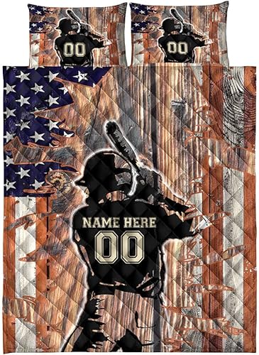 Miniatura 5 de OhaPrints Manta personalizada con la bandera de Estados Unidos, jugador de béisbol, bateador russtic, con número de nombre personalizado, juego de