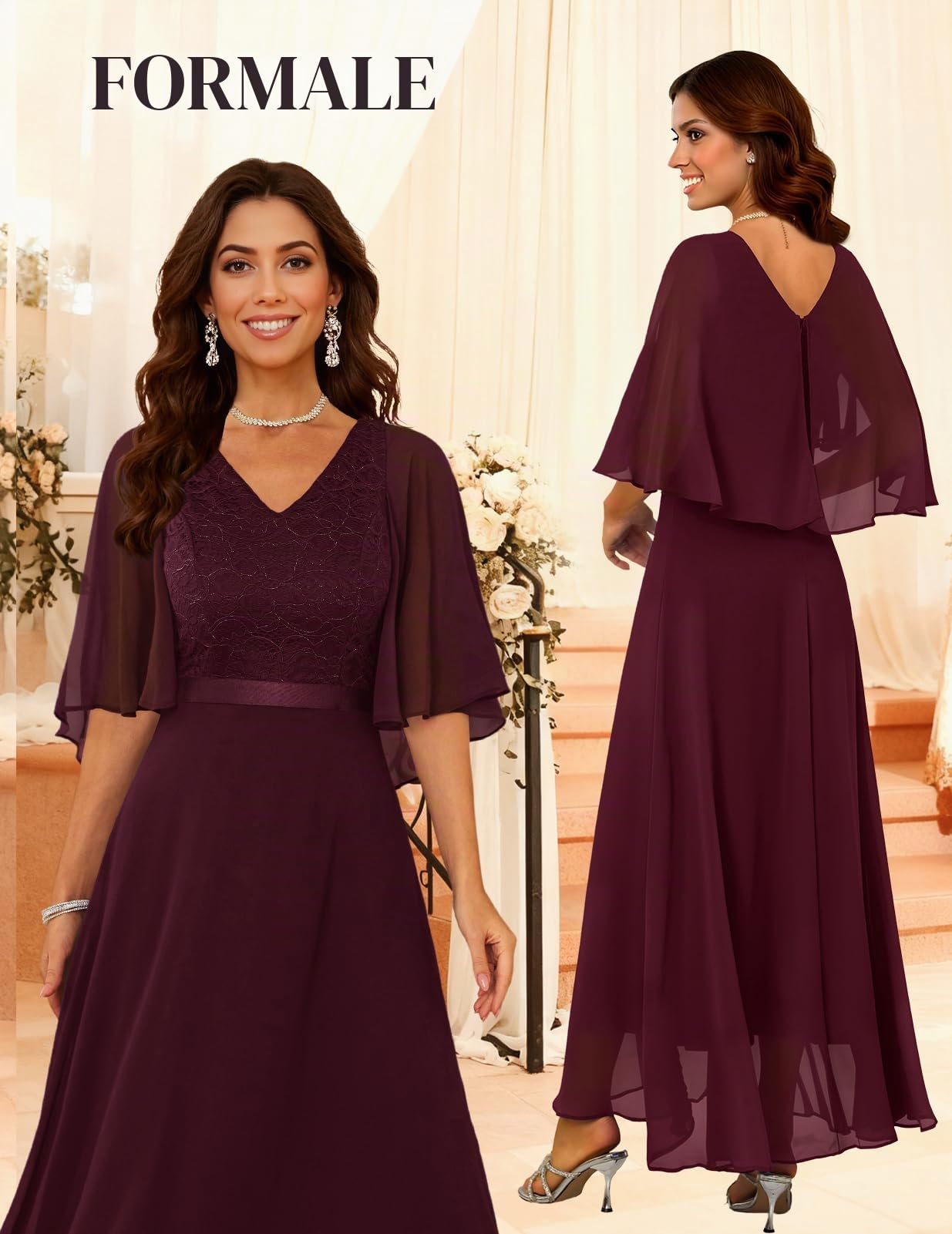 DRESSTELLS Abiti da cerimonia nuziale formale, vestito lungo del merletto di promenade del partito di cocktail del partito della damigella d'onore dell'autunno 202