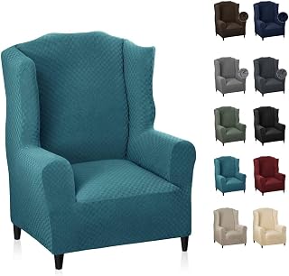 MAXIJIN Elastischer Sesselbezug mit Ohren 1 Stück Jacquard Sofaschutz Kopfstütze Sofabezug Sessel mit breiter Rückenlehne (Pfauenblau)