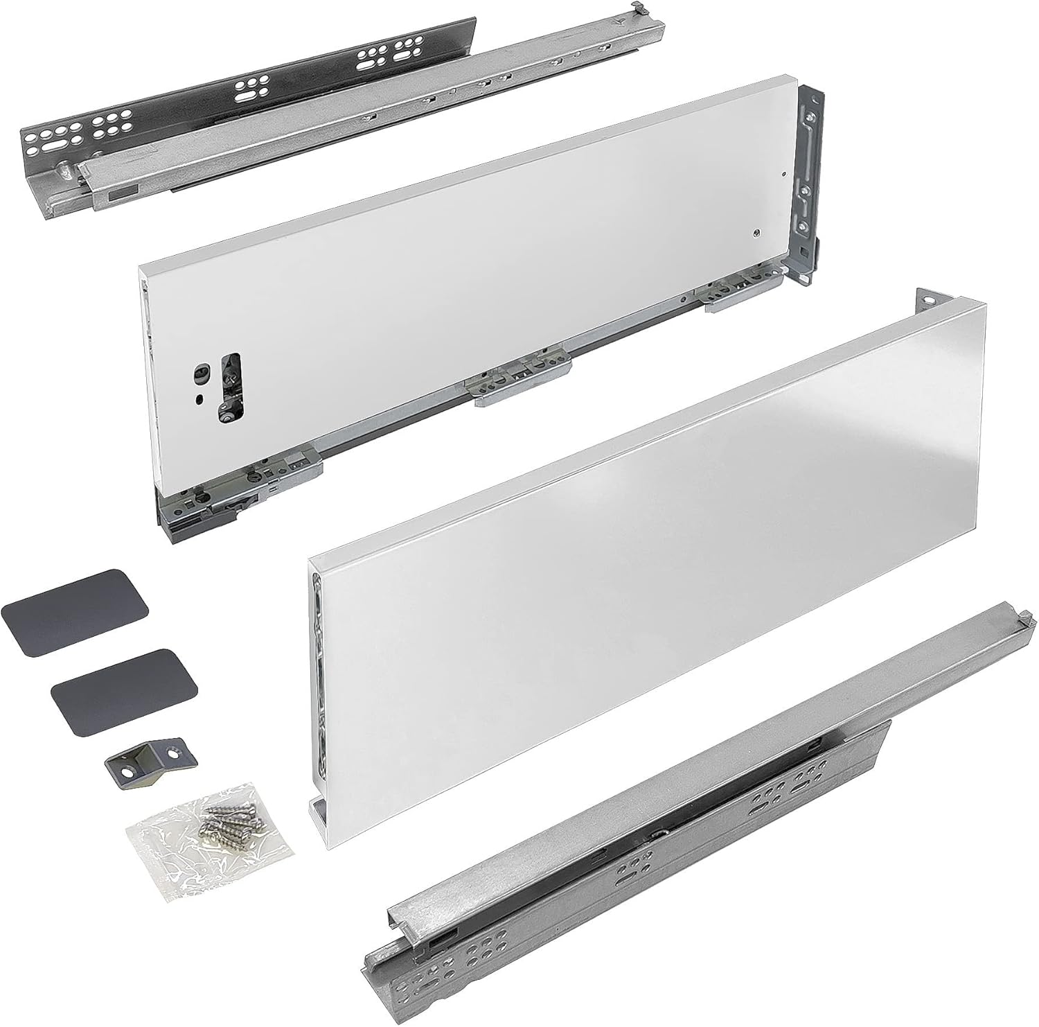 SYSKOR Metal Drawer Box, Soft Close, Full Extension - 4.7 H x 20 D - Includes Heavy Duty Undermount Slides, 88 pounds Capacity - White (T72A01500)