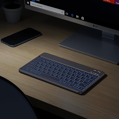 Miniatura 9 de Emetok Teclado Bluetooth para iPad con teclas de tamaño amplio y retroiluminación de 7 colores para máxima comodidad de escritura, compatible con