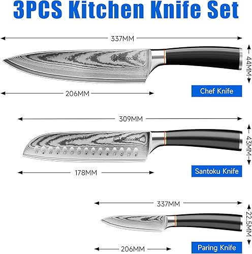 Miniatura 3 de Sunnecko Juego de cuchillos de damasco, juego de cuchillos de chef japoneses VG10 con núcleo de acero Damasco, juego de cuchillos de cocina