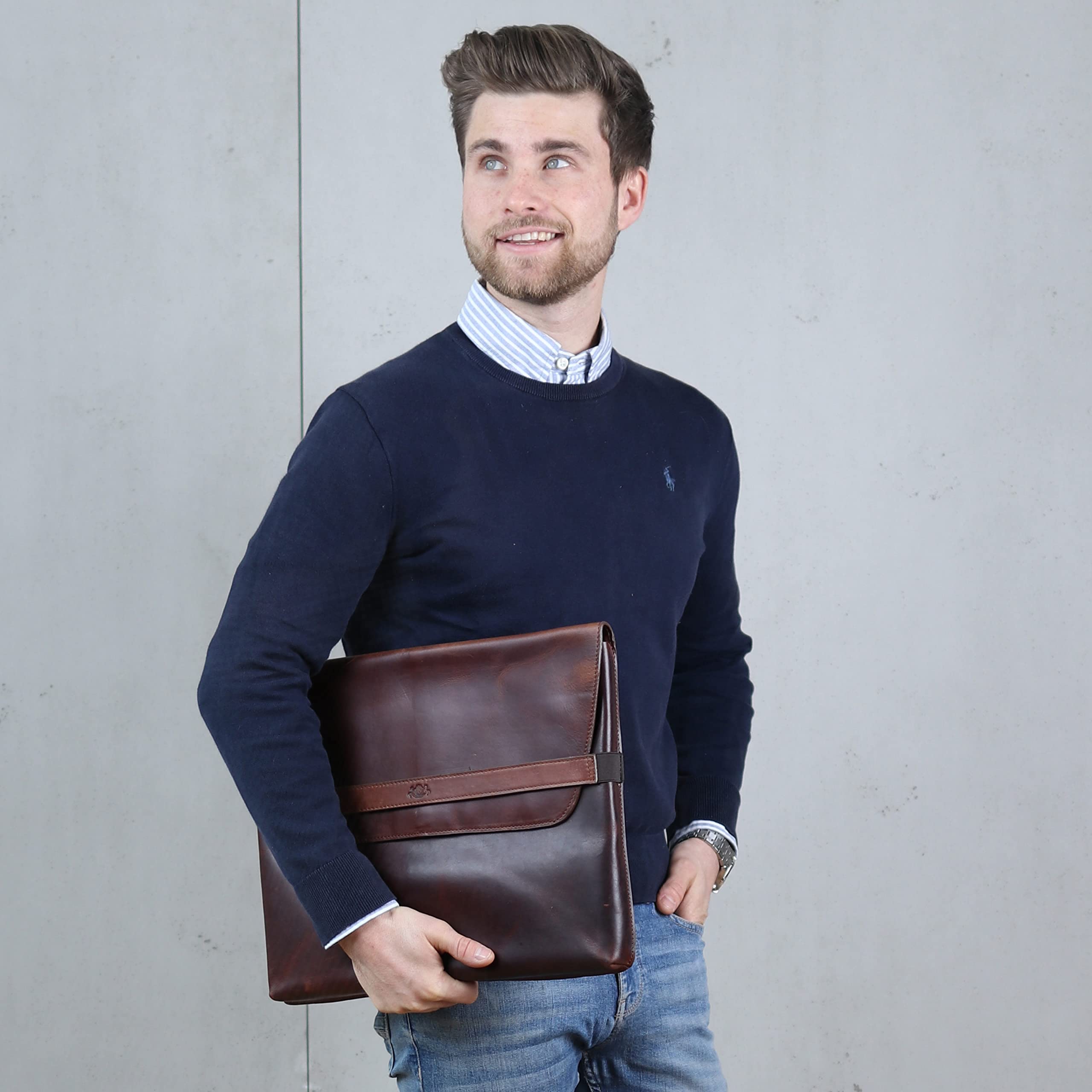 VS SID & VAIN Funda para portátil grande cuero I Funda con cremallera 15,6" con funda extraíble para el portátil I Funda para notebook y laptop HARVORD hecho a mano