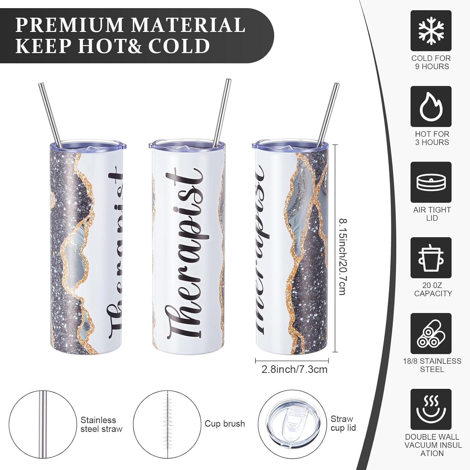 Sieral 4 Pcs Therapist Gift Therapy Appreciation Gift Canvas Tote Makeup Bag 20 Oz Tumbler Keychain for Women Valentine's Day - Image 4