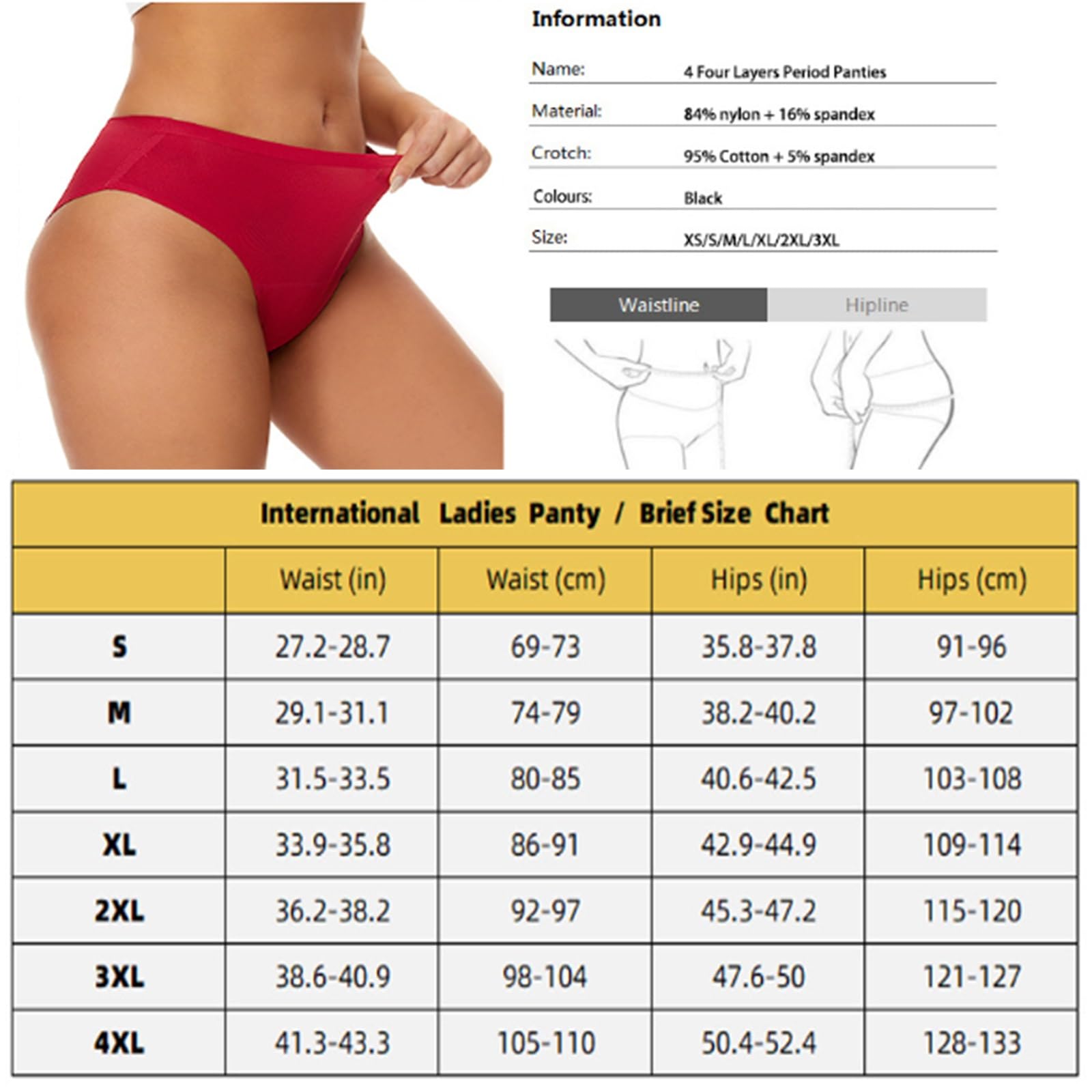 Pack de 5 Bragas Menstruales Mujer Cintura Alta Braga Menstrual Algodón Ropa Interior Protección