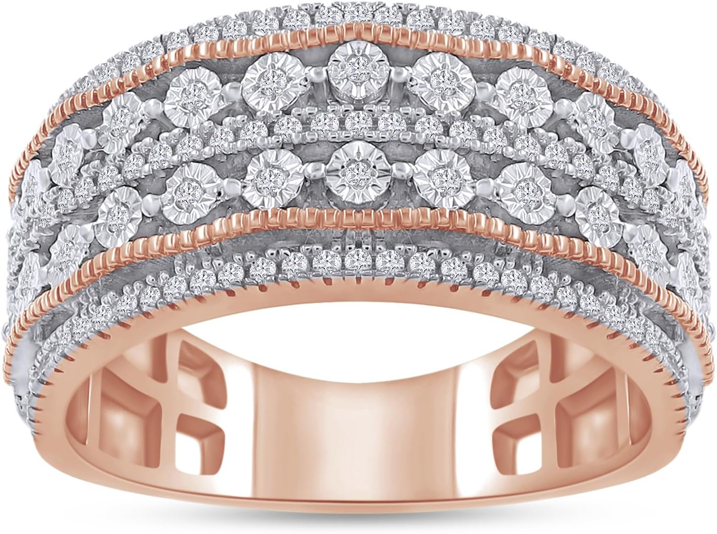 Anniversary Band Ring For Women Round Cut White Natural Diamond Vintage Style Multi-Row Ring In 925 Sterling Silver 10K And 14K Solid Gold Jewelry 0.25 Cttw