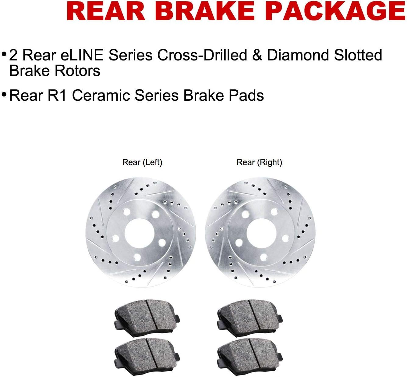 R1 Concepts Rear Brake Kit For 2010-2015 Mercedes-Benz C250, 2008-2012 Mercedes-Benz C300| Drilled Slotted Brake Rotors| Ceramic Brake Pads and Rotors Kit