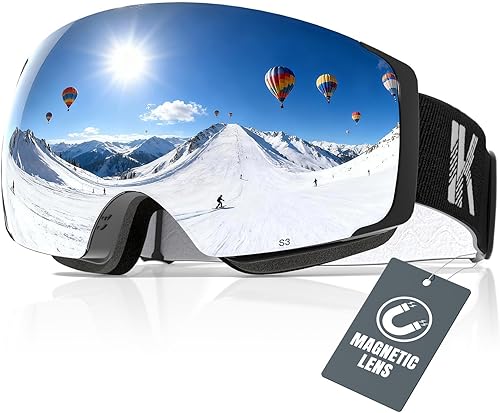 Innerking Gafas de esquí intercambiables, gafas de nieve con lente magnética, gafas de snowboard antivaho OTG para mujeres, hombres, adultos y