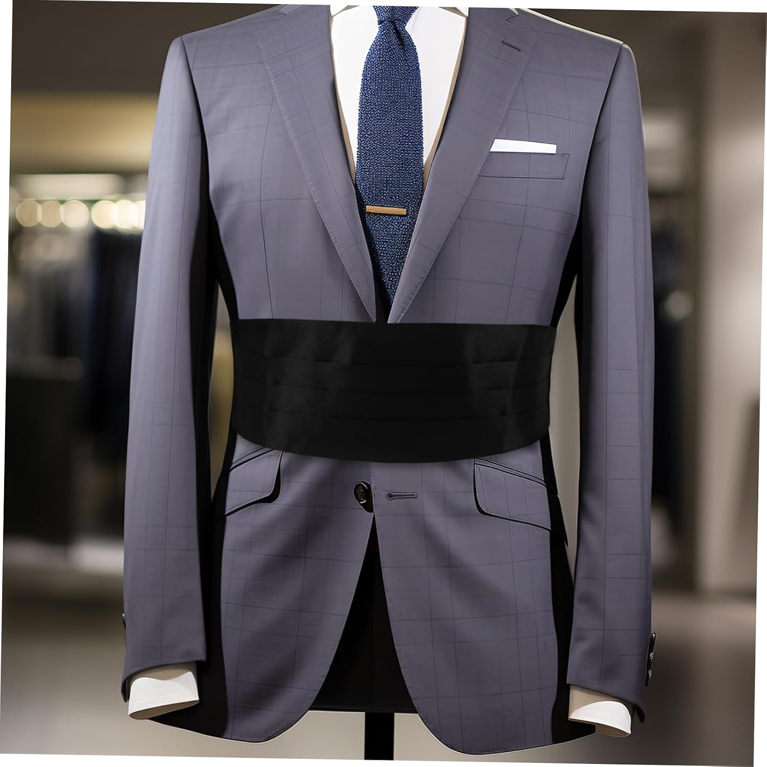 minkissy Men Cummerbund Solid Black Formal Waistband for Tuxedo Suit