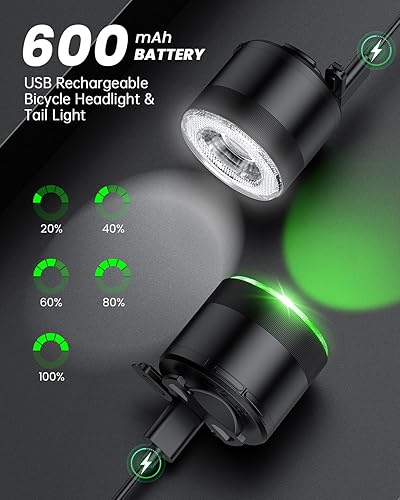 Miniatura 6 de ONVIAN Luces de bicicleta delanteras y traseras para montar de noche, juego de luces coloridas recargables para bicicleta con 15 modos de luz, 7