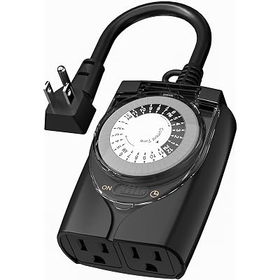 HBN Outdoor Timer Outlet Waterproof, 24 Hour Mechanical Light Timers for Electrical Outlets Outdoor Weatherproof, 2 Grounded Outlets for Christmas Lights, Holiday Decorations, 15A 1/2HP