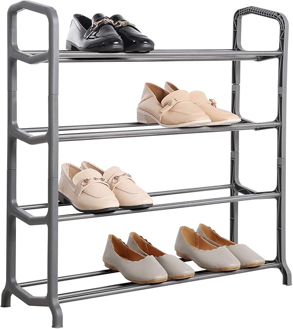 Knight 4 Tier Space Grey Shoe Rack, For Living Room, Hallway and Cloakroom, Stores between 12 to 16 Pairs of Shoes, Sturdy Design, Space Saving (4 Tier)
