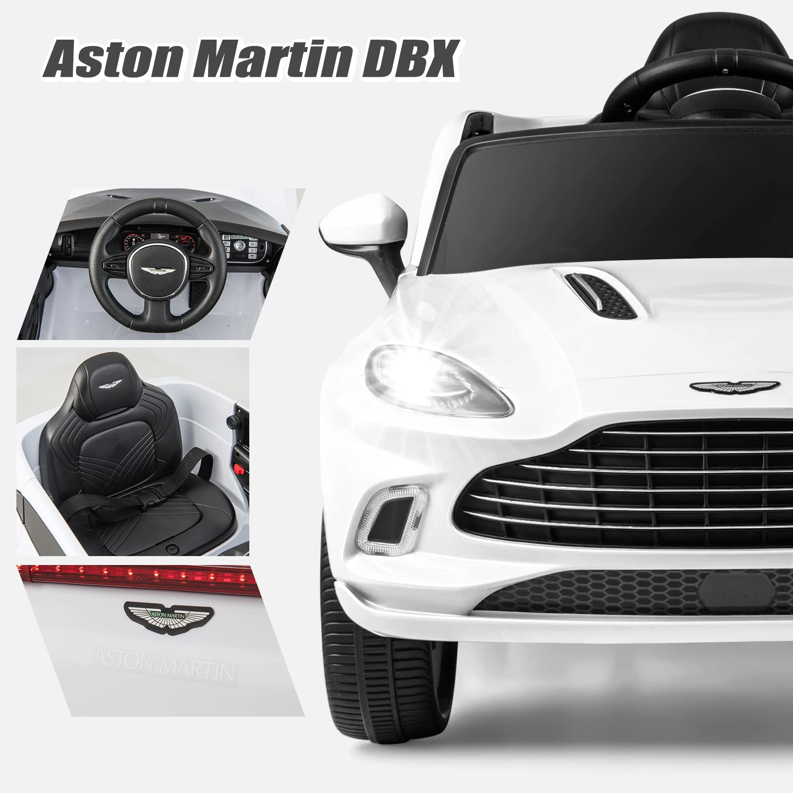 COSTWAY Aston Martin DBX Auto Elettrica per Bambini, 12 V Macchina Elettrica con Telecomando e Luci LED, Partenza Lenta Clacson, Regalo per Bambini 3-8 Anni (Bianco)