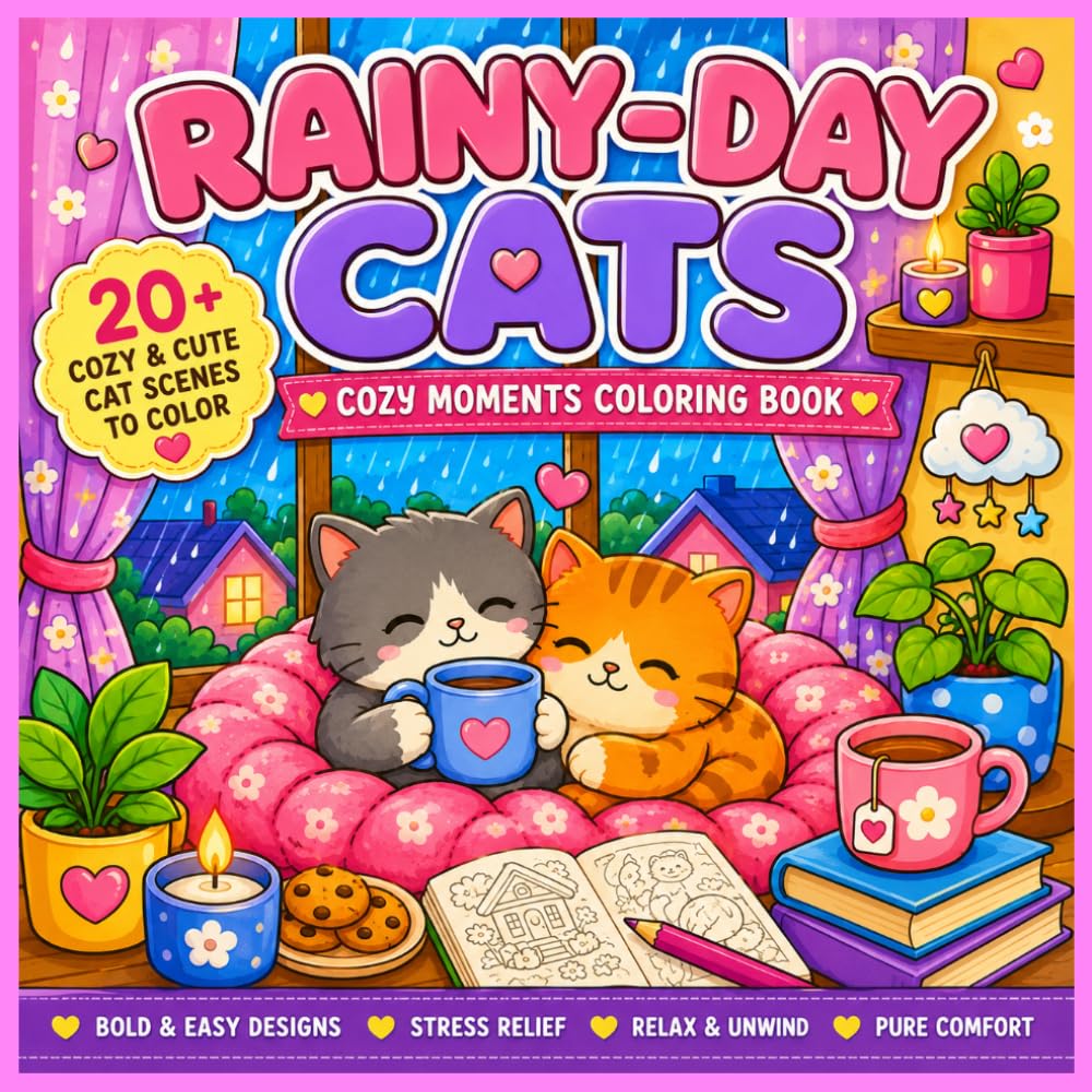 Rainy Day Cats: Cute & Relaxing Cat Scenes with Rain, Books, Tea & Calm Vibes (Cozy Cat Collection)