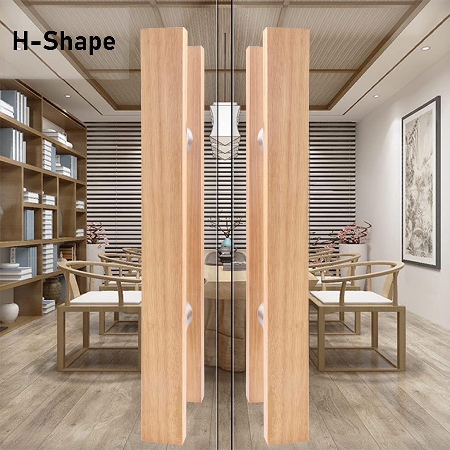 Sturdy Push Pull Door/Barn Sliding Glass Door Hardware Bar, Wide Square Gate Grab Pole, Rustic, Double Sided Wooden Door Handles for Interior Doors/40Cm/1.3Ft