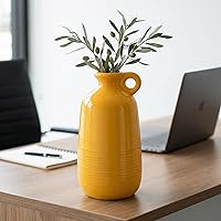 Vista 42 de Sunddo Florero rústico de cerámica con 2 asas, florero de granja texturizado, jarrones decorativos modernos blancos, sala de estar, estante, repisa