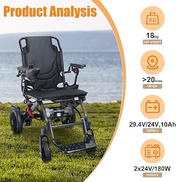 Electric Wheelchair for Adults, Lightweight Folding Electric Wheelchairs, 500W Motorized Wheelchair with 12.5-Mile Range, Portable Mobility Wheel Chair for Travel & Daily