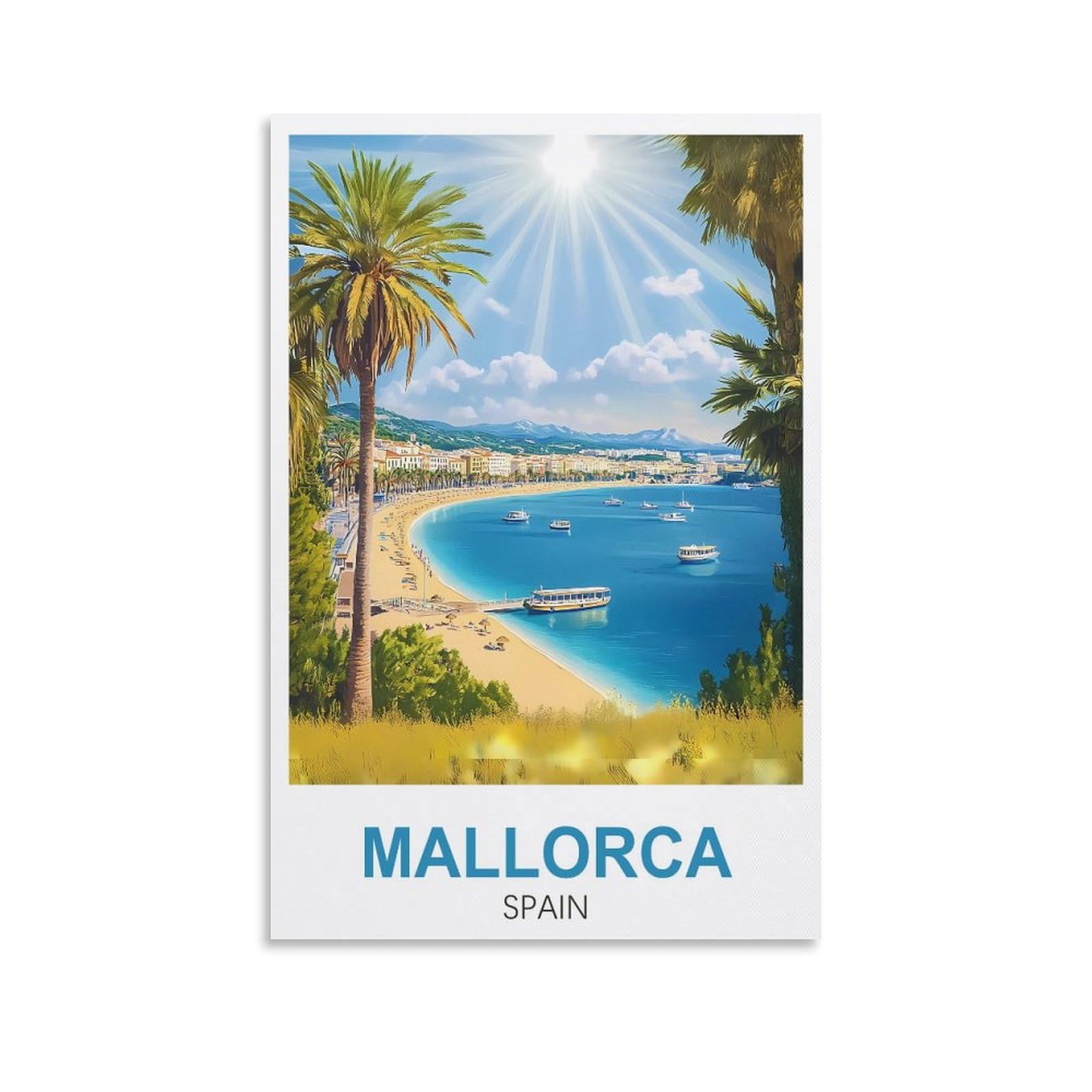 XLLYXYGJQ Mallorca Spain Vintage Travel Posters 16x24inch(40x60cm) Canvas Wall Art Poster Print Artwork Painting Picture for Home Decoration Living Room Office Bedroom