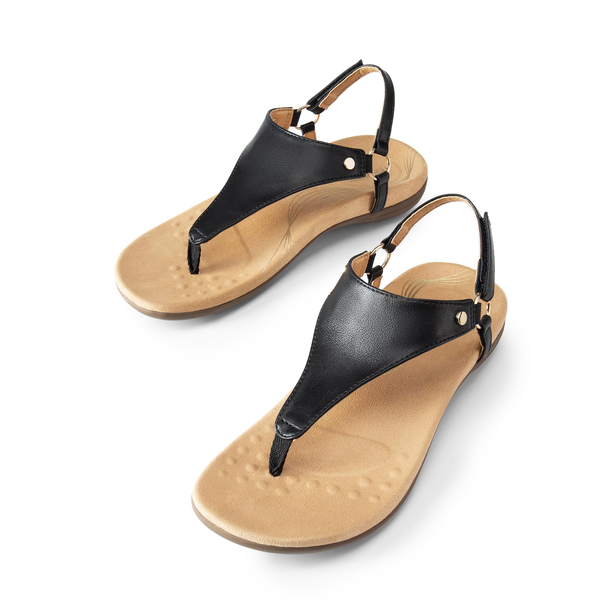 DREAM PAIRS Women's Flat Sandals Arch Support Orthopedic Comfortable Soft Cushion Summer T-Strap Walking Thong Sandals: 7 Black