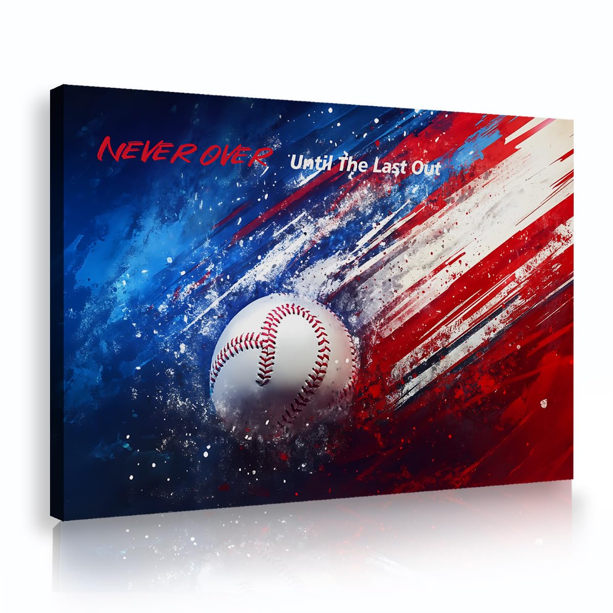 Via Vela Baseball Sports Framed Wall Art, Inspirational Quote Canvas Print, Abstract Red Blue Splatter Picture Painting, Home Gym Office Decor Artwork 70x110cm