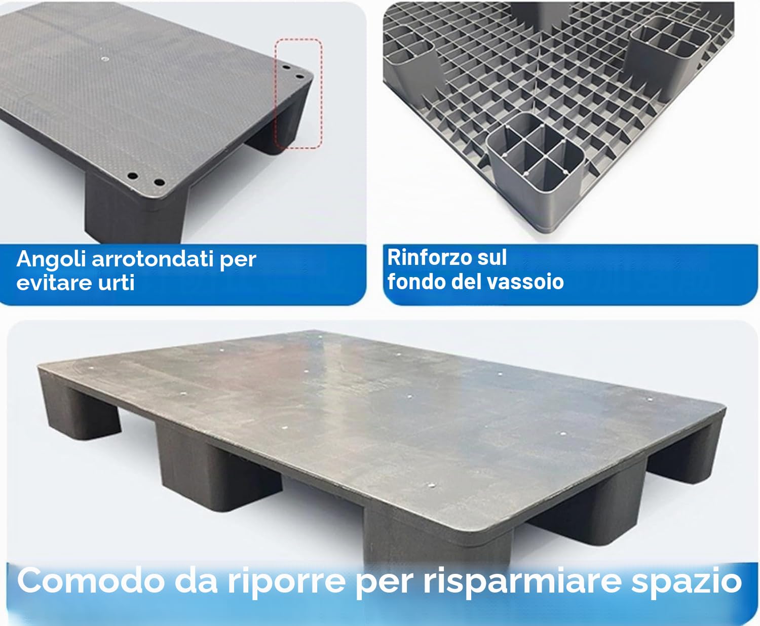 Pallet in plastica standard Pallet in plastica per lo stoccaggio in cantina - Pallet da pavimento leggeri e resistenti all'umidità per la sicurezza nei garage dei supermercati, negli armadi esterni -