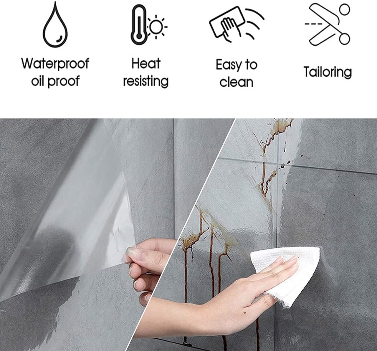 ERATO Clear Kitchen Film Self Adheisve Wall Protecter Film Oil Proof & Waterproof Clear Film for Cabint Kitchen Table Countetop (Clear Film, 24 x 36 Inch) 3