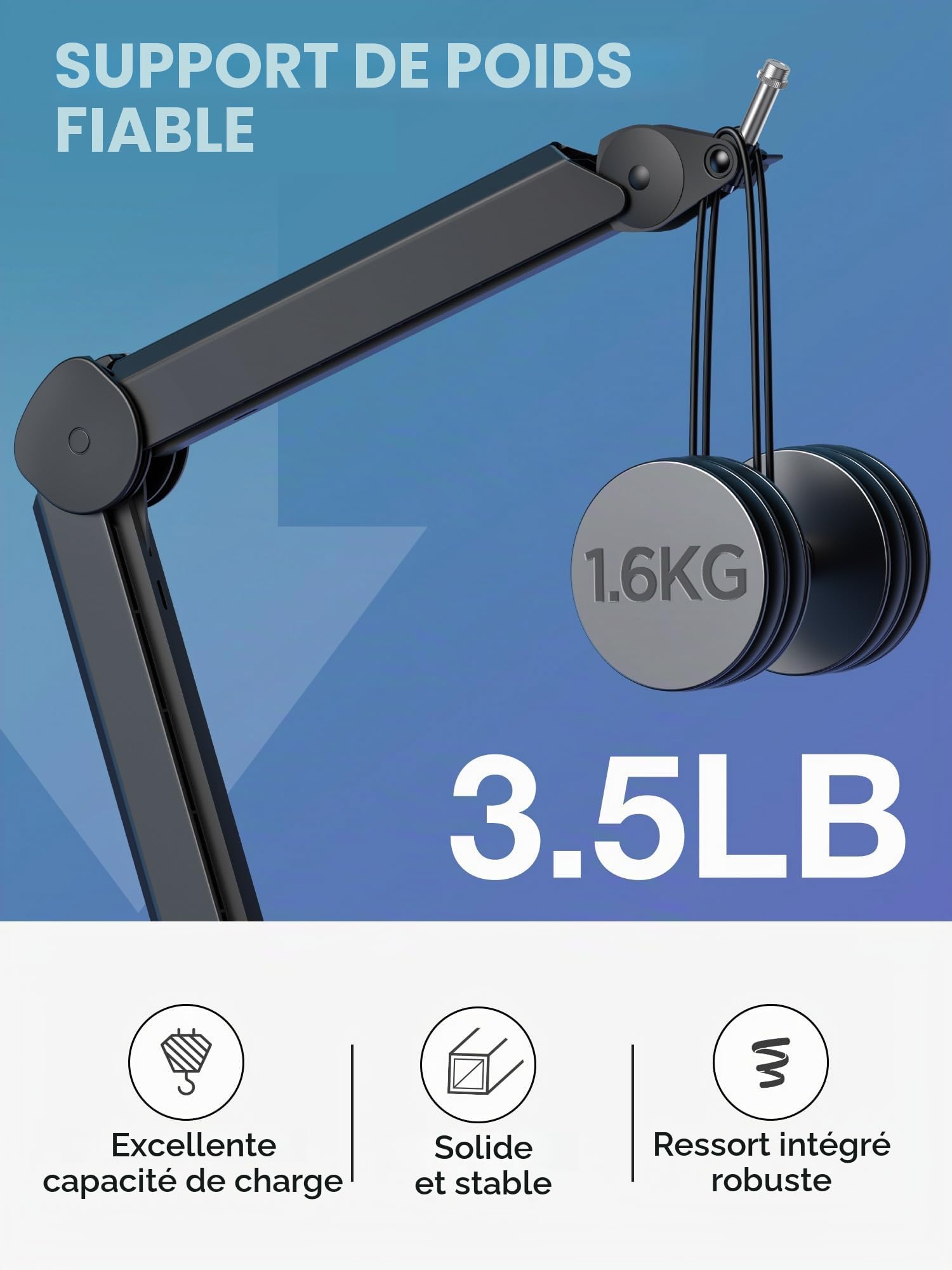InnoGear Support à bras pour microphone avec gestion des câbles et élévateur de hauteur pour Blue Yeti, FIFINE AM8, K669B, HyperX QuadCast, S SoloCast, AT2020, Shure SM7B, MV7 et autres micros