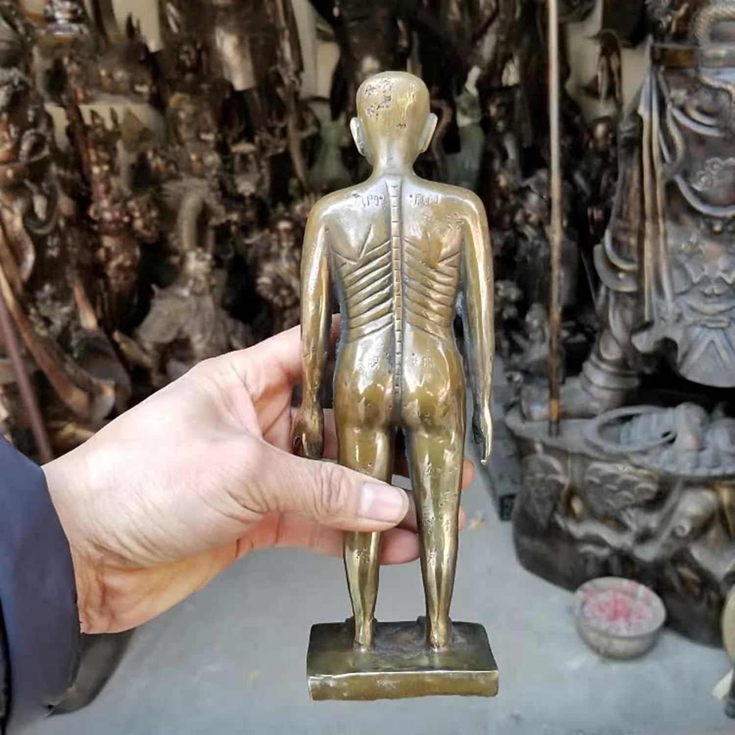 Pure Copper Human Acupuncture Model 9inch Ancient Chinese Medicine Acupuncture Bronze Male Ornaments Meridian Acupuncture Point Mannequin,Brass,23cm,Brass-23cm