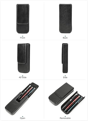 Vista 31 de Top Grain - Estuche organizador de cuero genuino para 12 bolígrafos y lápices, diseño minimalista sólido, hecho a mano, cierre magnético con cajón