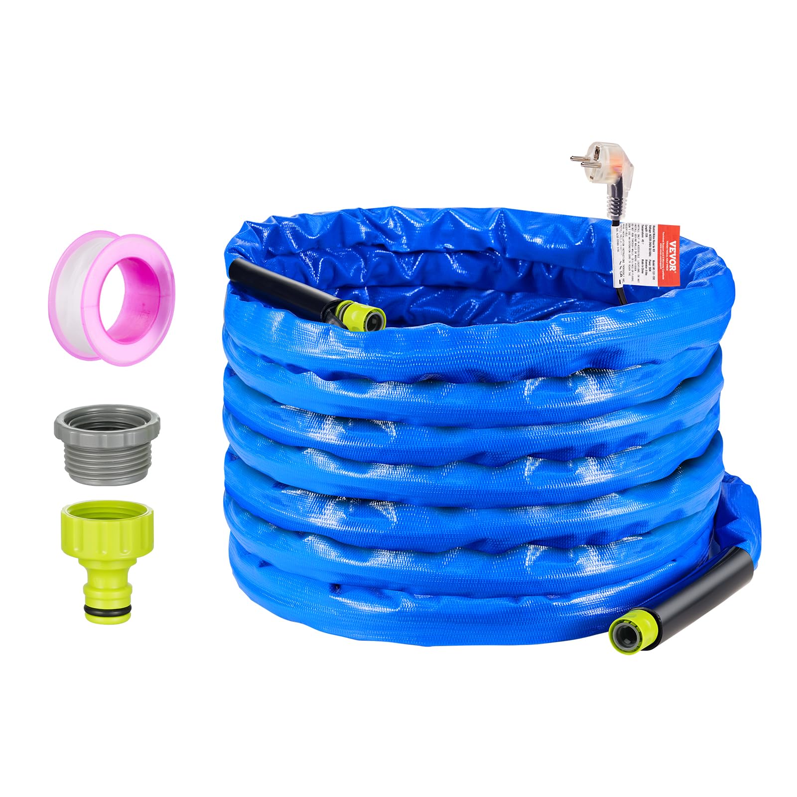 VEVOR Tuyau d'Eau Chauffant pour Camping-car 15,2 m, Tuyau d'Eau Potable Antigel jusqu'à -42,7 ℃, avec Couvercle Ondulé, Autorégulation Automatique, Diamètre Intérieur de 16 mm, sans Plomb ni BPA