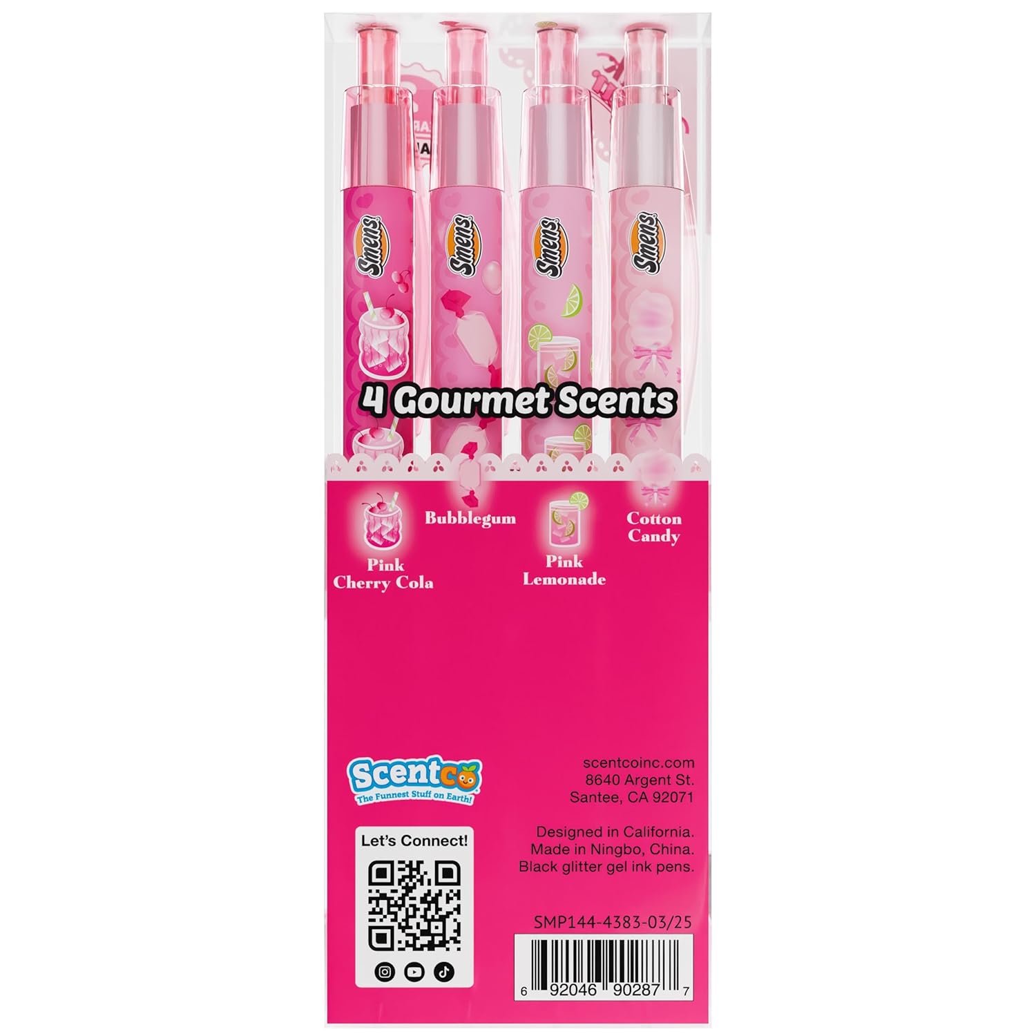 Pink Sugar Smens – Black Glitter Gel Pens with Scented Grips, 4 Pack – Cute, Fun, Smelly Pens for Kids & Teens – Medium Point Sparkly Pens for School, Journaling, Crafts & Gifts - Image 5