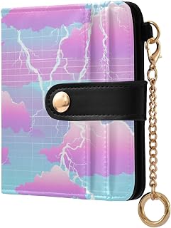 siphylline Lightning Blue Purple Vapor Wave Style Ladies Lightweight Foldable Wallet Waterproof PU Leather Folding Wallet for Girls Women Ladies