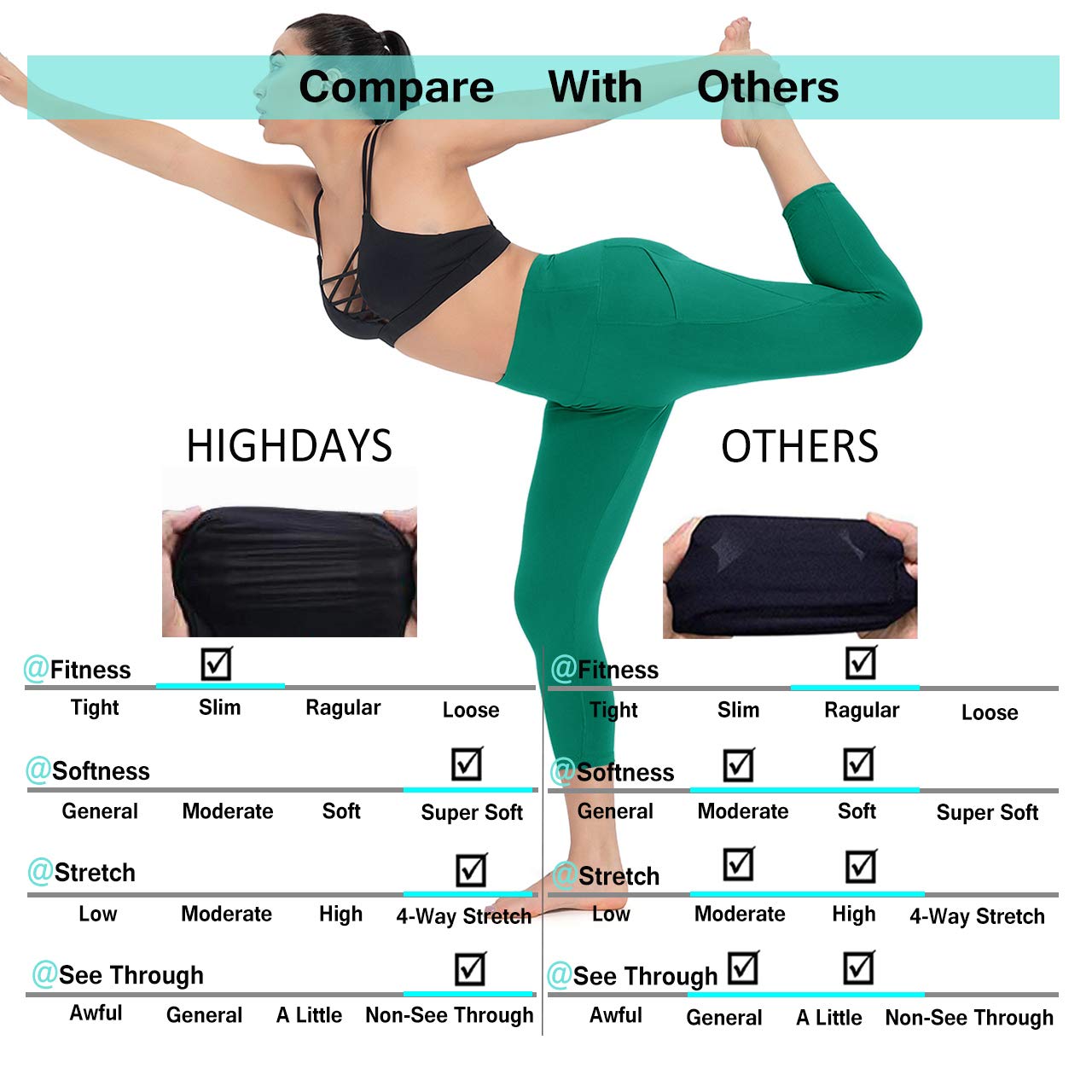 HIGHDAYS Legginsy dla kobiet – legginsy treningowe z wysokim stanem, kontrola brzucha, nieprzejrzyste, wąskie, miękkie spodnie do jazdy na rowerze, jogi, biegania, ZIELONY, M