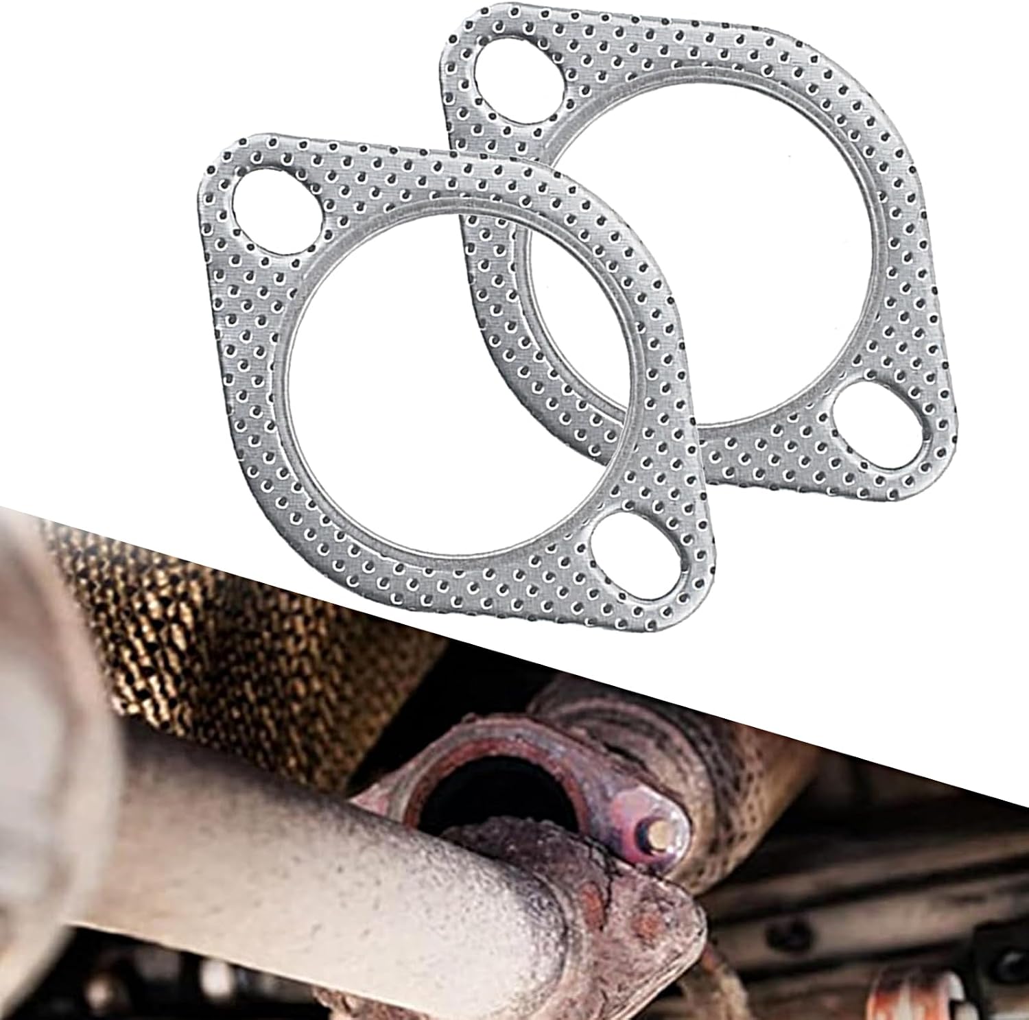 QODOLSI 2 PCS Car Exhaust Pipe Interface Gasket, 2Bolt 3