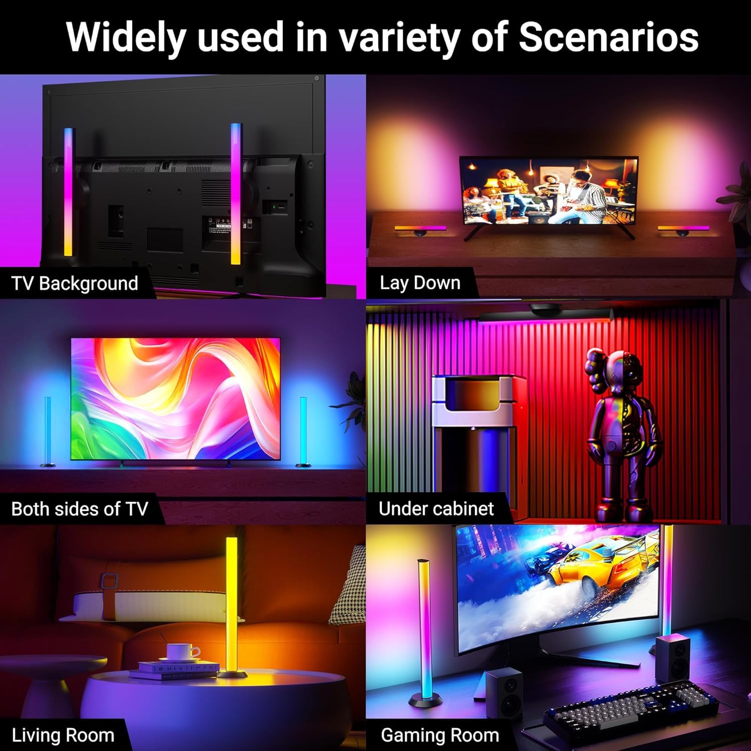 TJOY - Barras de luz LED inteligentes, retroiluminación de TV RGB+IC con sincronización de música, barra de luz LED de computadora con Bluetooth, luces de juego con modos de escena, iluminación