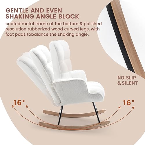 Miniatura 5 de SAETSFEG Mecedora tapizada con respaldo alto, cómodo y elegante sillón con asiento acolchado para salas de estar, dormitorios, oficinas, color perla