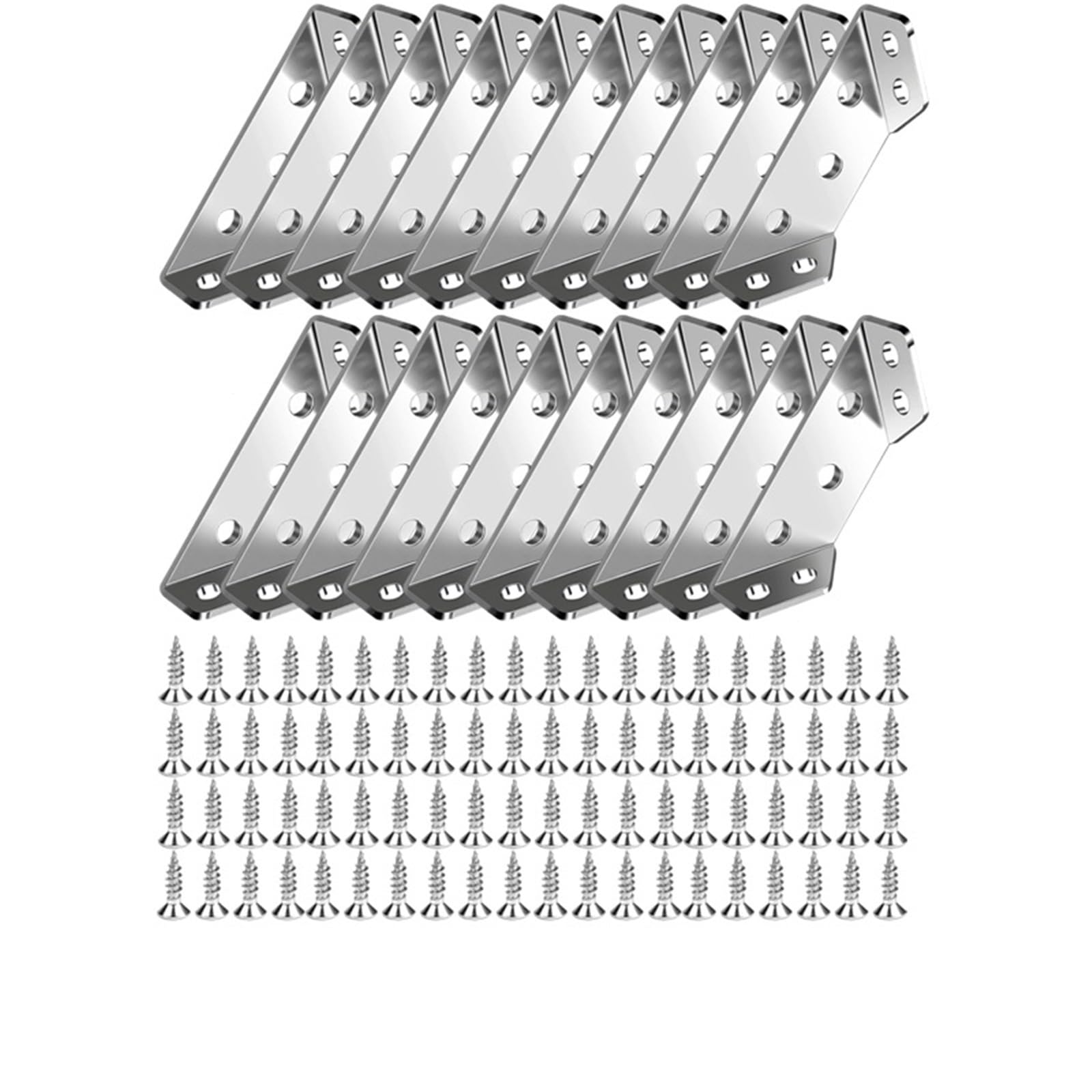 Corner Braces Brackets 3-40set Stainless Steel Angle Bracket with Screws for Cabinet and Shelf Frame Connection(100PCS(20Set))
