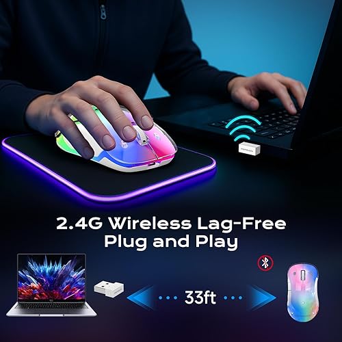 Miniatura 6 de memzuoix Ratón inalámbrico LED de 2.4G, mouse ergonómico recargable con cubierta desmontable, mouse óptico portátil de 1400 DPI con receptor USB