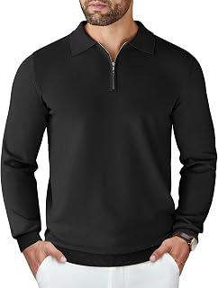 Mens Knit Polo Sweater Casual Long Sleeve Quarter Zip Polo Sweater Classic Golf Shirts